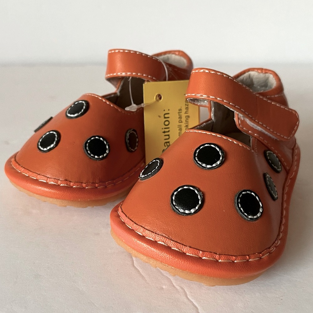 Laniecakes Orange And Black Squeaky Baby Girl Shoes Size 4